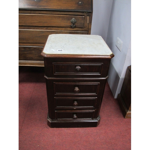 1555 - XIX Century Mahogany Bedside Chest, with a grey marble insert and single drawer over a cupboard door... 