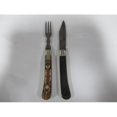 355 - A Late XIX Century Campaign Set, with folding knife and fork, the scales one side inset with hardsto... 