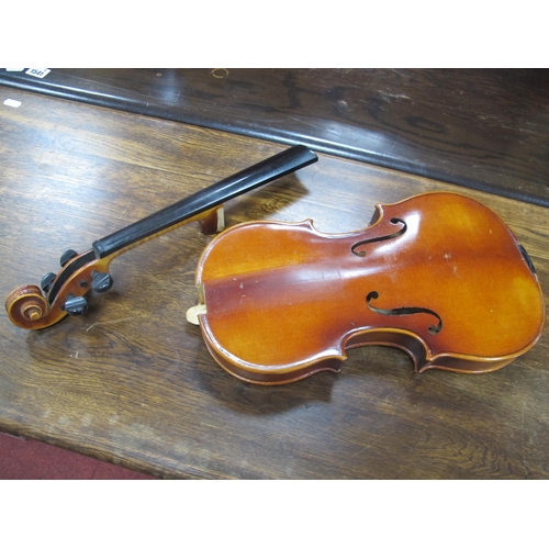 1339 - Violin, Anton Becker copy of Antonius Stradivarius, two piece back with detached neck and bow, in in... 