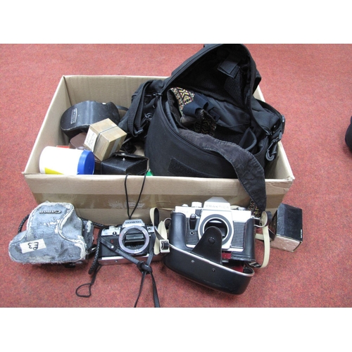 701 - Praktica MTL3 Camera Body in Carry Case, Yashica Electro 35 with Yashica f=45mm lens, flash, bellows... 