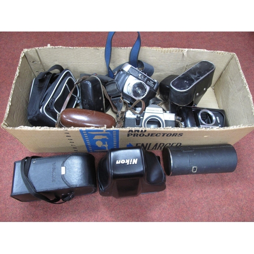 735 - Zemnit E Camera Body, Helina, Canon Sure Shot, Nikon case, Praktica body, Tamron lens case, etc.