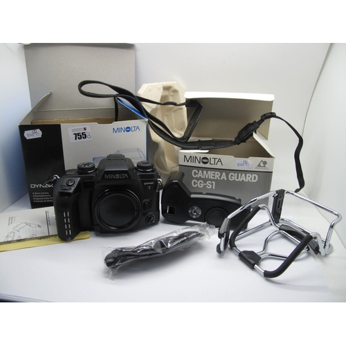 755 - Minolta Dynax 7 Camera, 35mm and instruction manual, boxed, plus Minolta camera guard, boxed. (2)