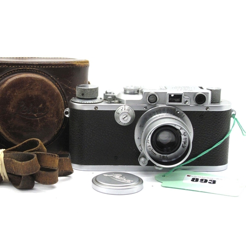 893 - Leica Camera IIIa No 219292 1936, with a Elmar f=5cm 1:3.5 lens, in brown leather case.