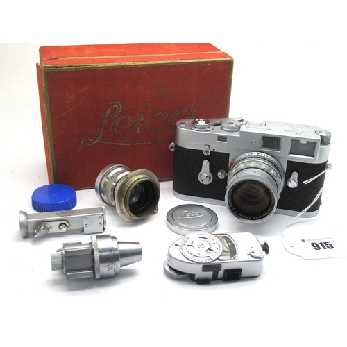 915 - Leica M2 1085785 DBP Camera, with Leitz Gmbh Summicron f=5cm 1:2 No 1511613 lens, Leitz Summar f=5cm... 