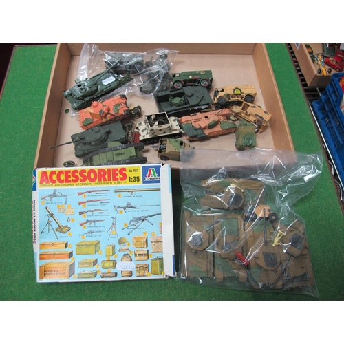 306 - A Quantity of Plastic Kit Built Army Tanks, Vehicles, Weapons, etc, fair to good, approximately twen... 