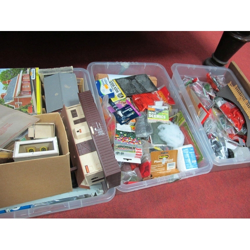 434 - Three Plastic Boxes Containing Items from a Railway Modelers Workshop, buildings, trackside stuff, f... 