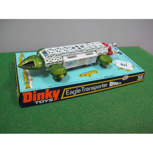 611 - Dinky Toys No 359 Space 1999 Eagle Transporter, overall good condition, with original retail base.