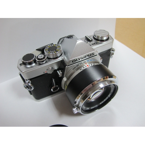 775 - Olympus OM-1 with Olympus Zuiko Auto-S f=50mm Lens, focus screen eye cup 1 lanyard, shoe, boxed - Ol... 