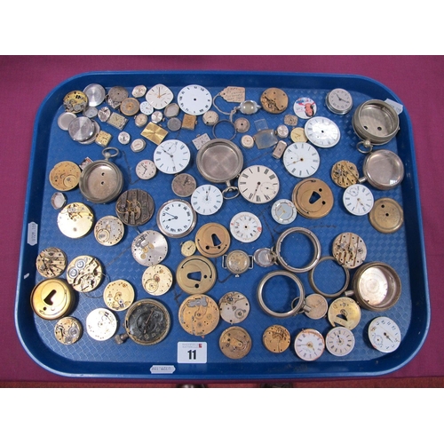 11 - Assorted Pocketwatch Dials / Movements, (damages / incomplete), ladies wristwatch dials / movements ... 