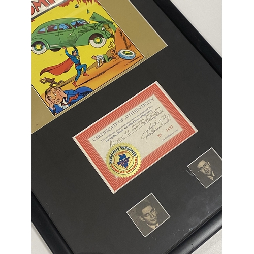 237 - Famous 1st Edition Action Comics #1 signed by Siegel and Shuster, framed with certificate.