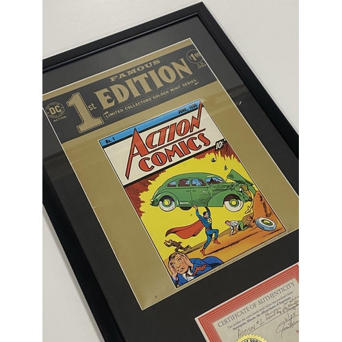 237 - Famous 1st Edition Action Comics #1 signed by Siegel and Shuster, framed with certificate.