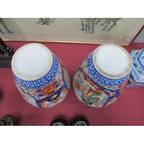 1078 - A Pair of Late XIX Century Japanese Ovoid Pottery Vases, decorated in the Imari palette with panels ... 