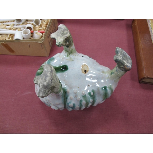 1088 - A Late XIX Century Pottery Spoon Warmer, modelled in the form of a grotesque frog, in grey and green... 