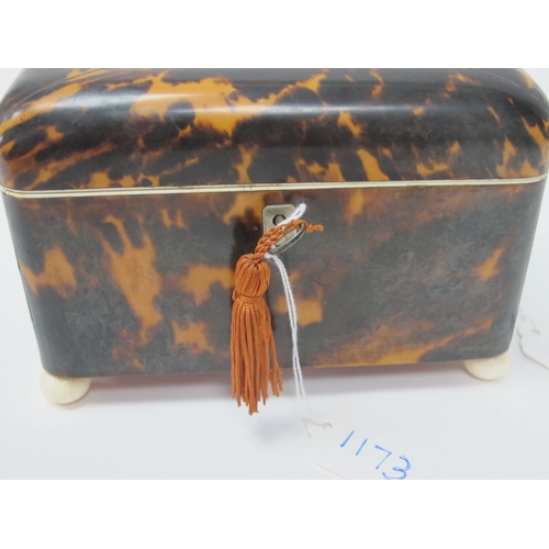 1173 - An Early XIX Century Tortoiseshell Tea Caddy, of rectangular form with domed cover with vacant carto... 