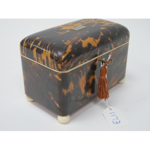 1173 - An Early XIX Century Tortoiseshell Tea Caddy, of rectangular form with domed cover with vacant carto... 