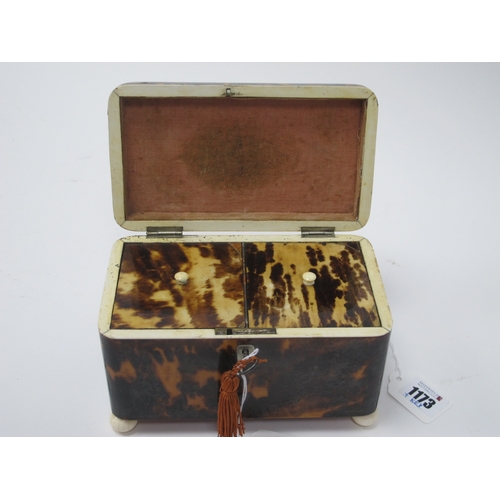 1173 - An Early XIX Century Tortoiseshell Tea Caddy, of rectangular form with domed cover with vacant carto... 