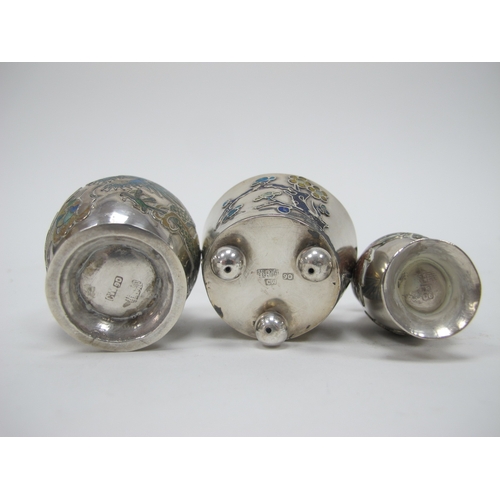 1091 - Two Chinese Late XIX Century Silver Miniature Vases, cast and painted in enamels with flowers and dr... 