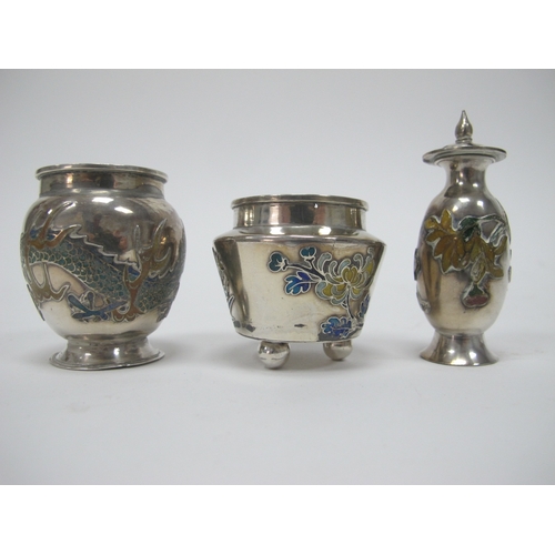 1091 - Two Chinese Late XIX Century Silver Miniature Vases, cast and painted in enamels with flowers and dr... 