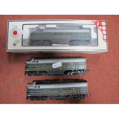 383 - Three 'HO' Gauge F3 U.S.A Outline Diesel 'A' Units, two unboxed Bachmann 'Baltimore and Ohio' R/No.'... 