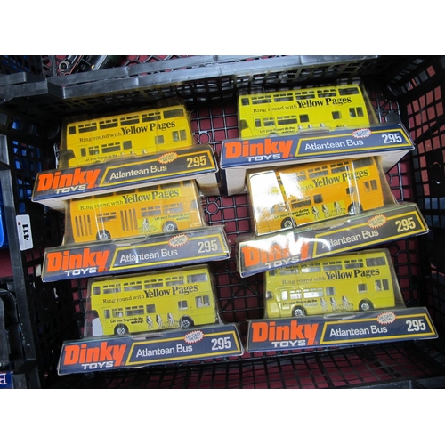 411 - Six Dinky #295 Altantean Buses, all yellow liveries with 'Yellow Pages' branding, original packaging... 