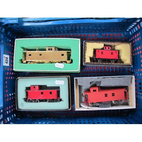 434 - Four 'HO' Gauge Boxed U.S.A Outline Caboose;s, by various manufacturers, includes an all brass examp... 