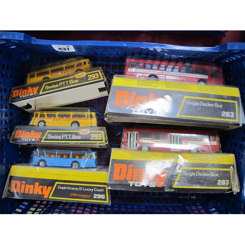 437 - Five Dinky Diecast Model Single Decker Buses/Coaches, comprising of #283 (2) single decker bus, #293... 