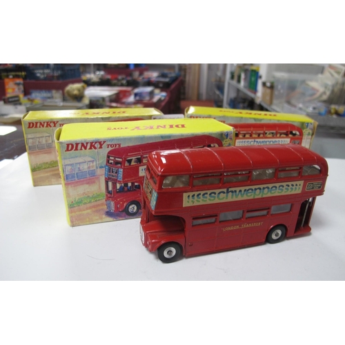 747 - Three Dinky Toys #289 Routemaster Buses, comprising of two 'Schweppes', and one 'Esso Safety Grip Ty... 