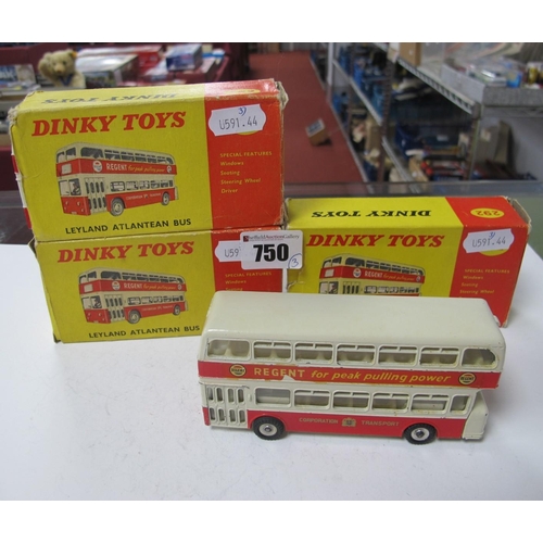 750 - Three Dinky #292 Diecast Model Leyland Atlantean Buses, corporation Transport (2), Ribble (1), all w... 