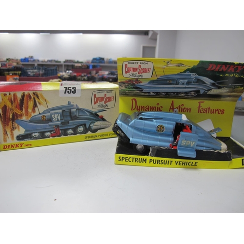 753 - A Boxed Dinky #104 Captain Scarlet Spectrum Pursuit Vehicle, metallic blue body and base, white fron... 