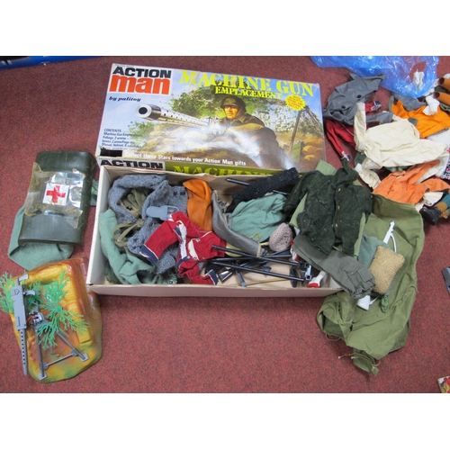 317 - Action Man: A Box Quantity to include three figures, clothing, accessories, guns, etc; (playworn).