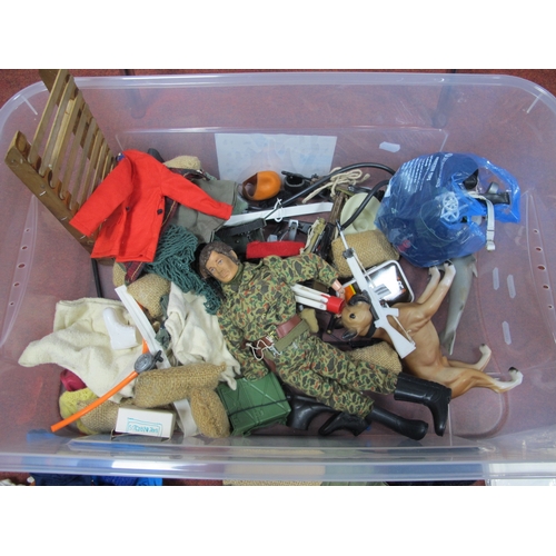 317 - Action Man: A Box Quantity to include three figures, clothing, accessories, guns, etc; (playworn).