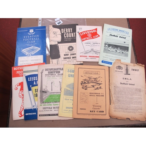 601 - Sheffield United Away Programmes 1960-1, at D.W.S (torn), Leeds, Rotherham, Middlesborough, etc (10)... 