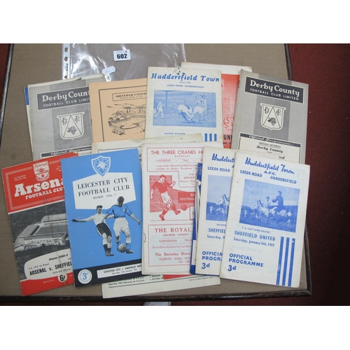 602 - Sheffield United Away Programmes, 56-7 at Huddersfield League (torn), F.A Cup and replay at Maine Ro... 