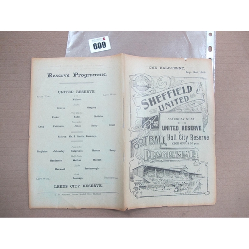 609 - 1906-7 Sheffield United Reserves v. Leeds City Reserves Programme, dated September 3rd 1906.