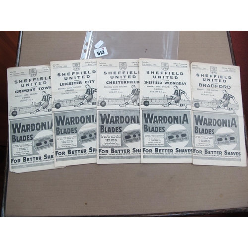 613 - Sheffield United 1949-50 Programmes, v. Grimsby, Chesterfield, Sheffield Wednesday, Bradford, Leices... 