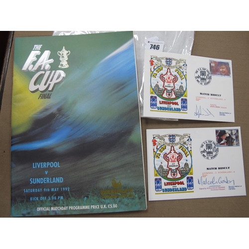 746 - 1992 F. A Cup Final Liverpool v. Sunderland Programme, plus First Day Covers signed by Steve Nicol -... 