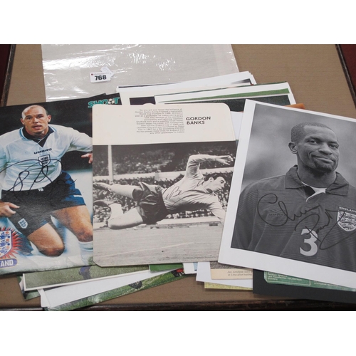 768 - England Signed Magazine Pictures, including Banks, Haynes, Clemence, Owen, Le Saux, Butcher, Pearce,... 