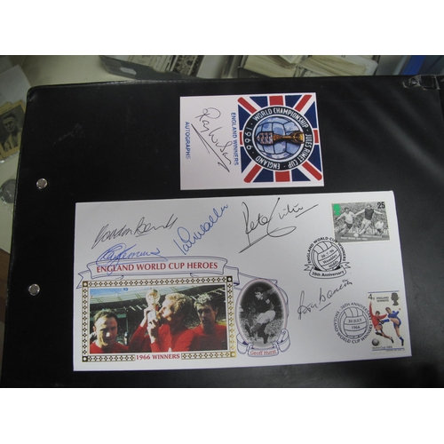 764 - World Cup 1966 - rosette, unused autograph book,, Greenall Whitley beer mat, World Cup Willie postca... 