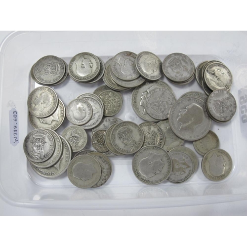 656 - GB Pre 1947 Silver Coins, includes Half Crowns, Shillings, etc, total weight 320g.