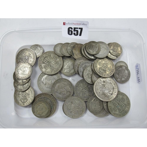 657 - Collection of GB Pre 1947 Silver Coins, includes Half Crowns, Florins, Shillings total weight 305g.