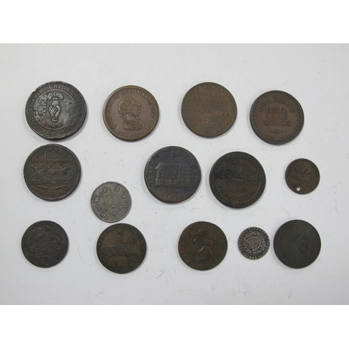 661 - Fourteen XVIII and XIX Century Tokens, includes Sheffield, Birmingham, Hull, Leeds etc.