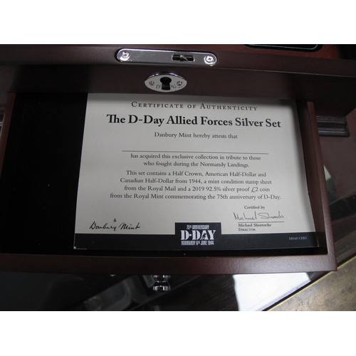 691 - Danbury Mint The D-Day Allied Forces Silver Set, features a 1944 GB half crown, 1944 Canadian half d... 