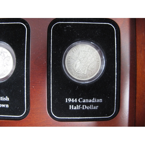 691 - Danbury Mint The D-Day Allied Forces Silver Set, features a 1944 GB half crown, 1944 Canadian half d... 