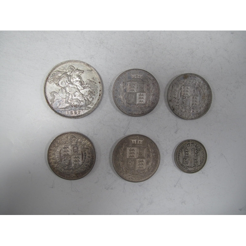 667 - XIX Century GB Victoria Silver Coins, includes 1847, 1887 and 1888 Crowns, etc, total weight 228g.