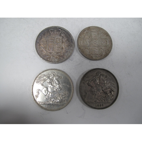 667 - XIX Century GB Victoria Silver Coins, includes 1847, 1887 and 1888 Crowns, etc, total weight 228g.