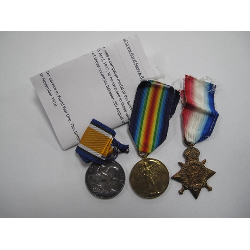 470 - WWI Royal Naval Division Trio of Medals, 1914 Star (Mons Star), British WA72 Medal and Victory Medal... 