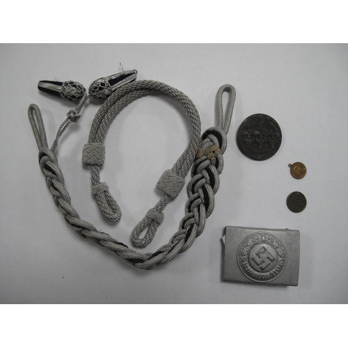 478 - WWII German Military Aluminium Cap Braid Cord, for Peaked Visor Cap, aluminium braid cord lanyard/Th... 