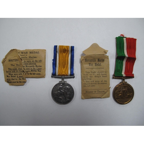 495 - WWI British Mercantile Marine War Medal and British War Medal, awarded to Matthew Rush, with origina... 