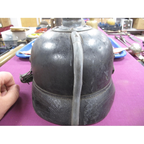 457 - A WWI Prussian Pickelhaube - Black Lacquered Helmet, with Prussian Eagle helmet place, unidentified ... 