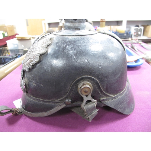 457 - A WWI Prussian Pickelhaube - Black Lacquered Helmet, with Prussian Eagle helmet place, unidentified ... 